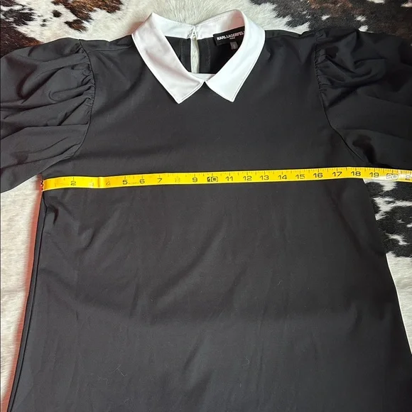 NWT Karl Lagerfeld Black Top with White Collar and Pearl Button Accents - Picture 4 of 10